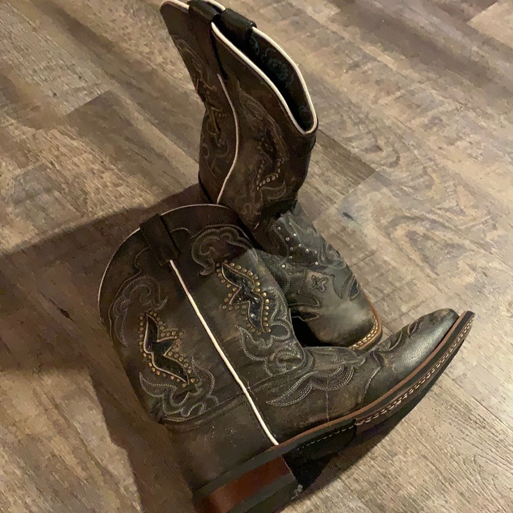 Laredo Women's Sanded Black with Underlay & Studs Square Toe Western Boots